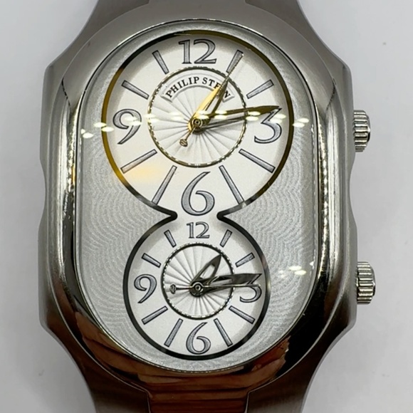 Philip Stein Signature Frequency Stainless Steel Lg Ladies Dual Time Zone Watch - Picture 5 of 5